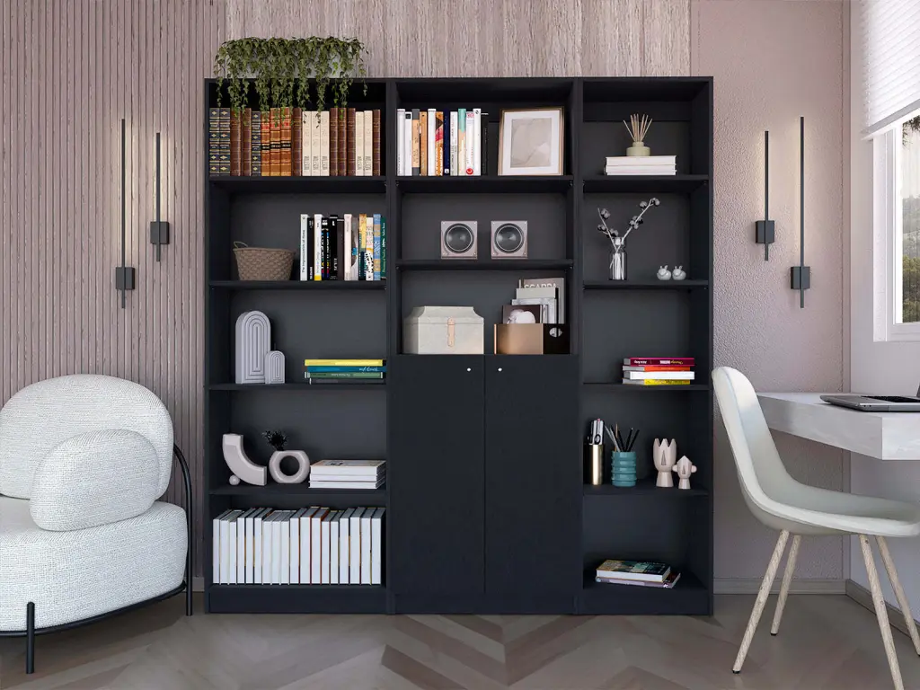 Black 3 Piece Living Room Set 3 Bookcases 8 Or More Black Standard furniture max