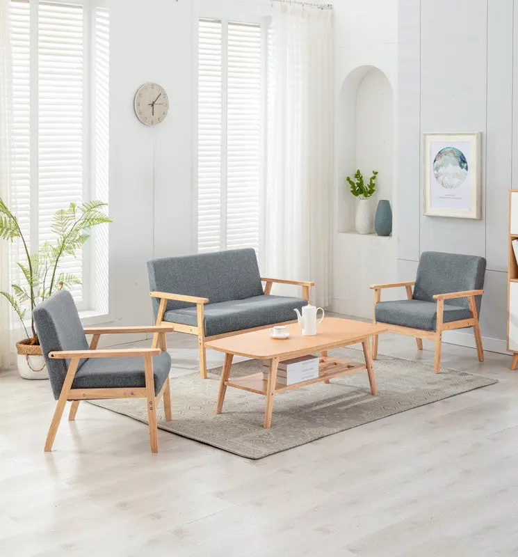 Bahamas Coffee Table Loveseat And 2 Chair Set Gray Linen lilola home