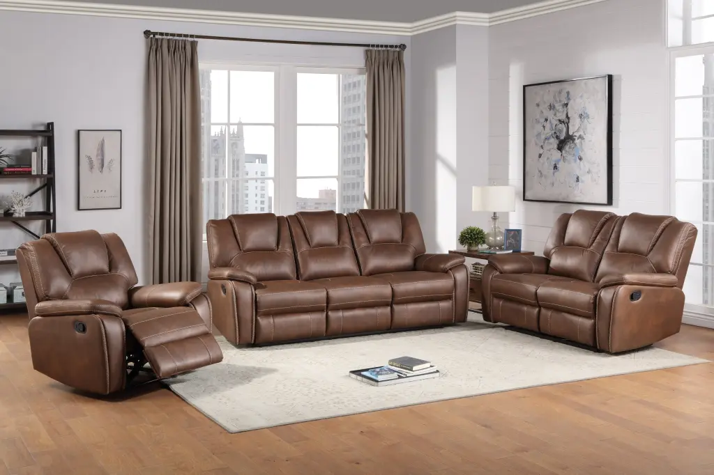 Katrine 3 Piece Living Room Set Brown Dark Brown Fabric Sofa and Chairs steve silver furniture