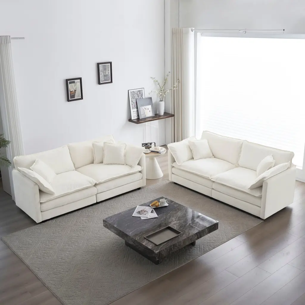 2 Piece Living Room Set Upholstered Loveseat And Couch Home Beige ui furniture