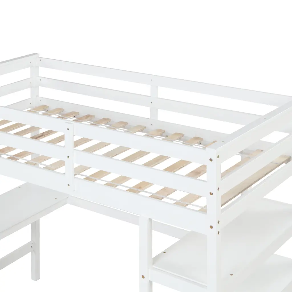Twin Loft Bed Desk Ladder Shelves White Pine Wood inspirit