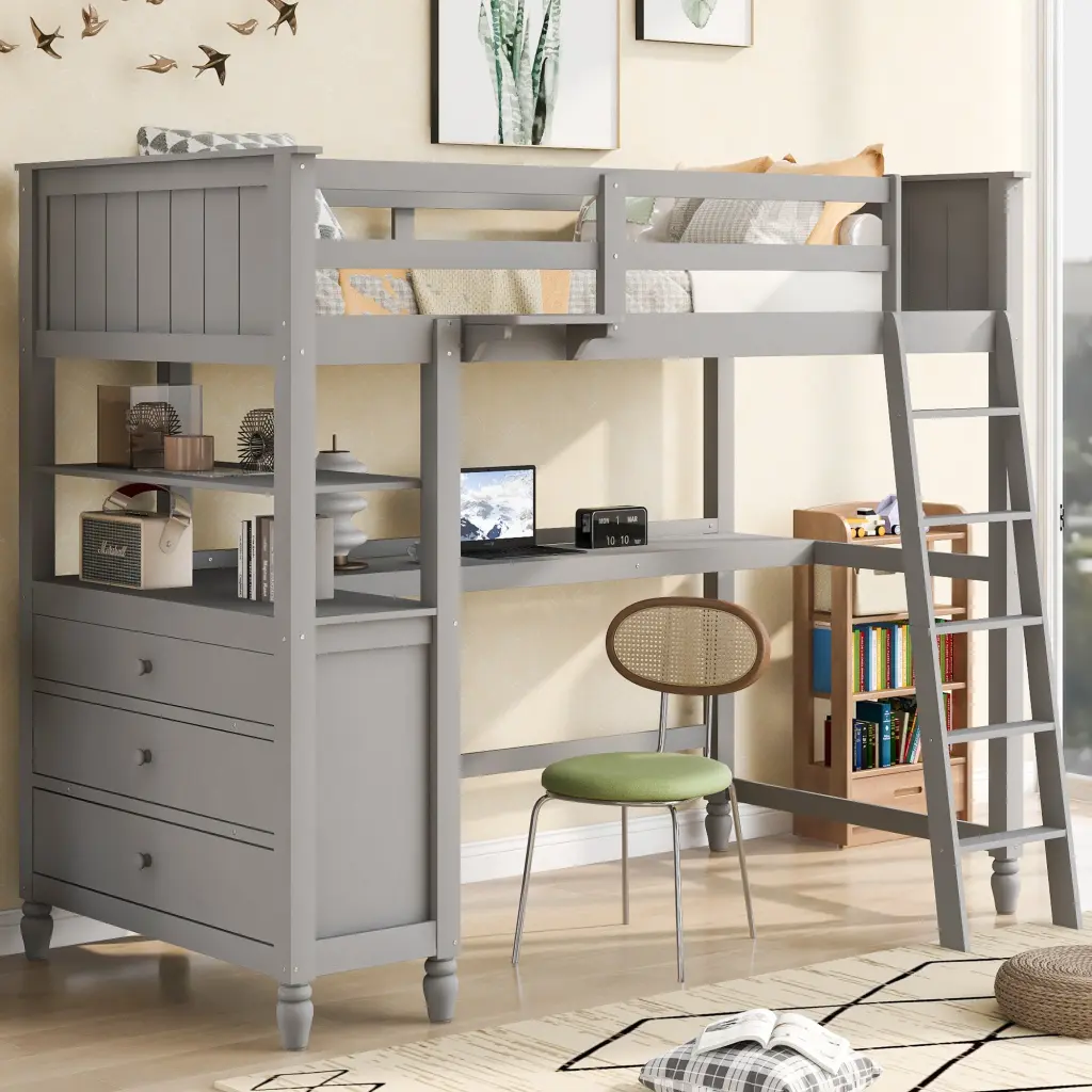 Twin Size Loft Bed Drawers And Desk Wooden Loft Bed Shelves lucky furniture