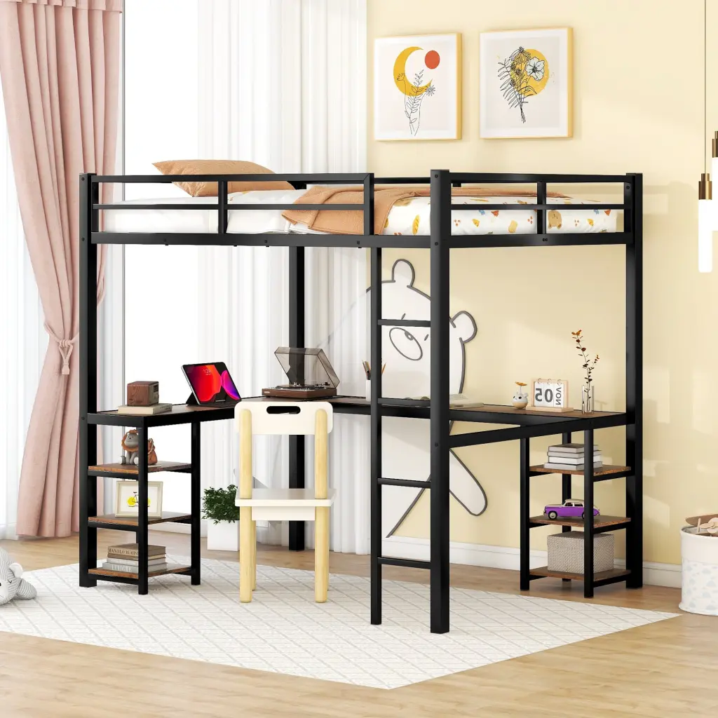 Full Metal Loft Bed Desk And Shelves Loft Bed Ladder And Guardrail magic more
