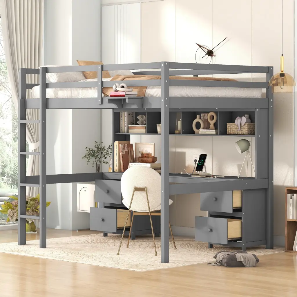 Full Size Loft Bed Desk, Cabinets, Drawers, and Bedside Tray wm store