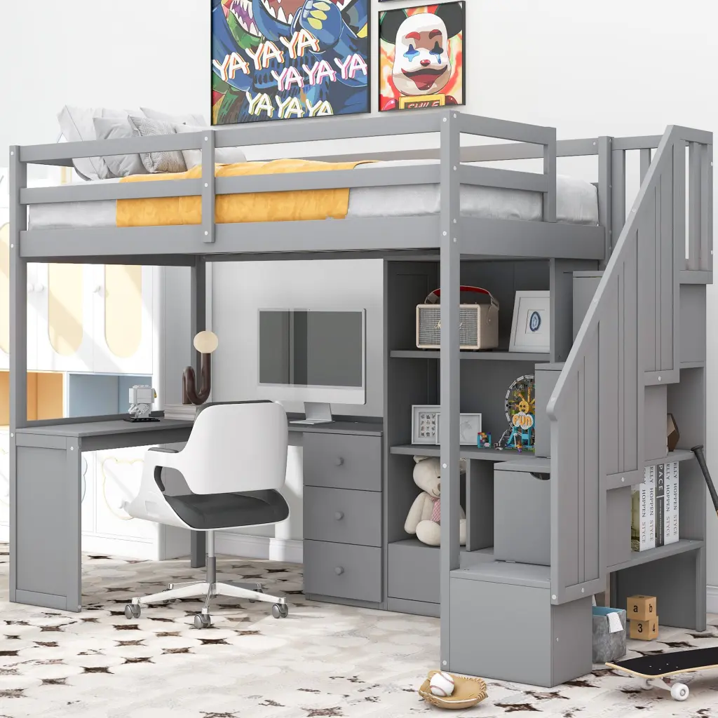 Twin Size Loft Bed Desk Drawers and Storage Cabinet wm store