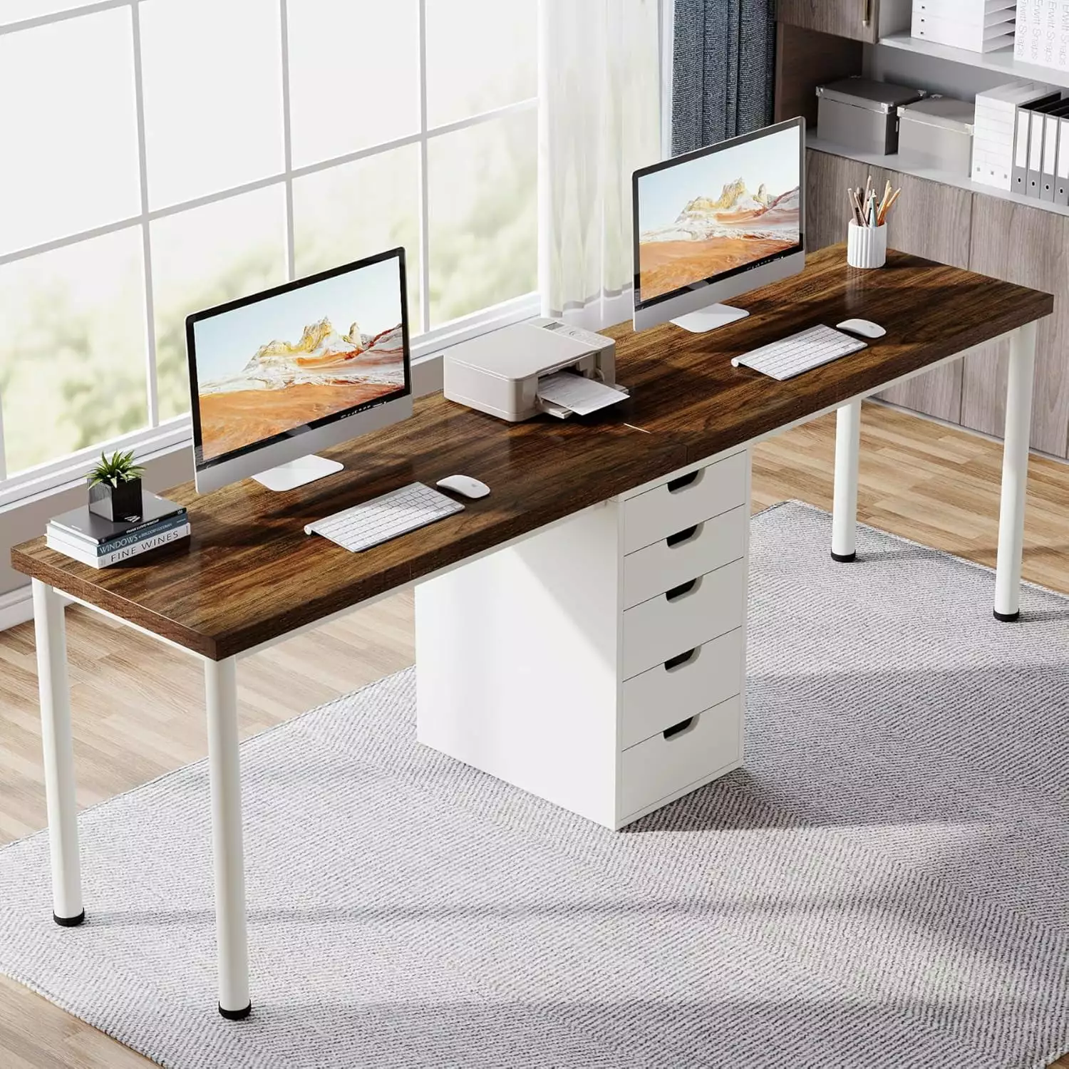 Tribesigns Two Person Computer Desk 5 Drawers, 78.7 Inches Extra Long Double Office Desk
