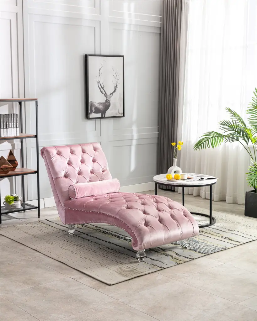 Coomoreleisure Concubine Sofa Acrylic Feet Pink Velvet Modern Lounge Chair coolmore w-395