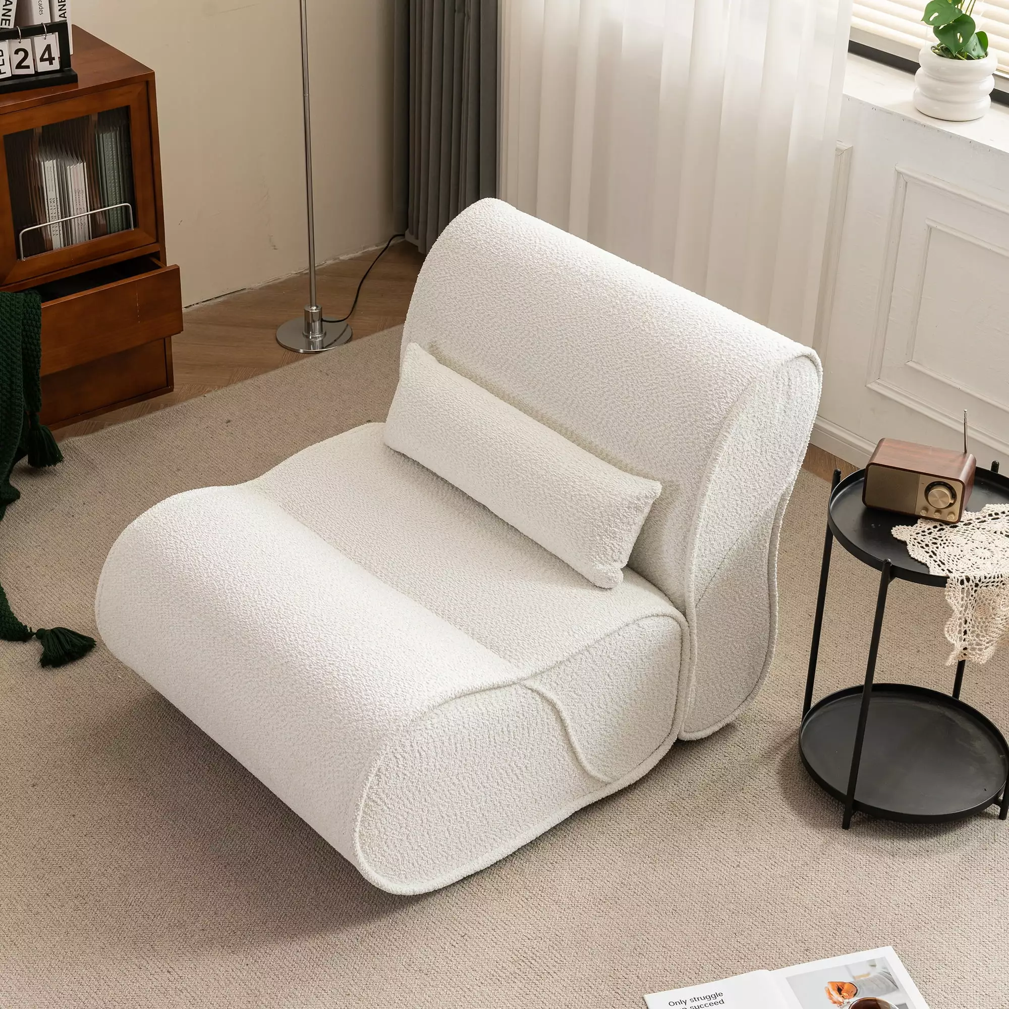 CoSoTower Soft Pellet Velvet Recliner Comfortable Lounge Chair Waist Pack Padding Beige