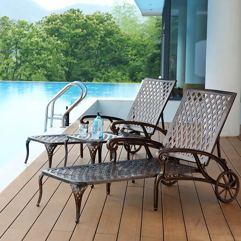 Aluminium Cast Lounge Chair Set 2 Brown hifine outdoor furniture w-640