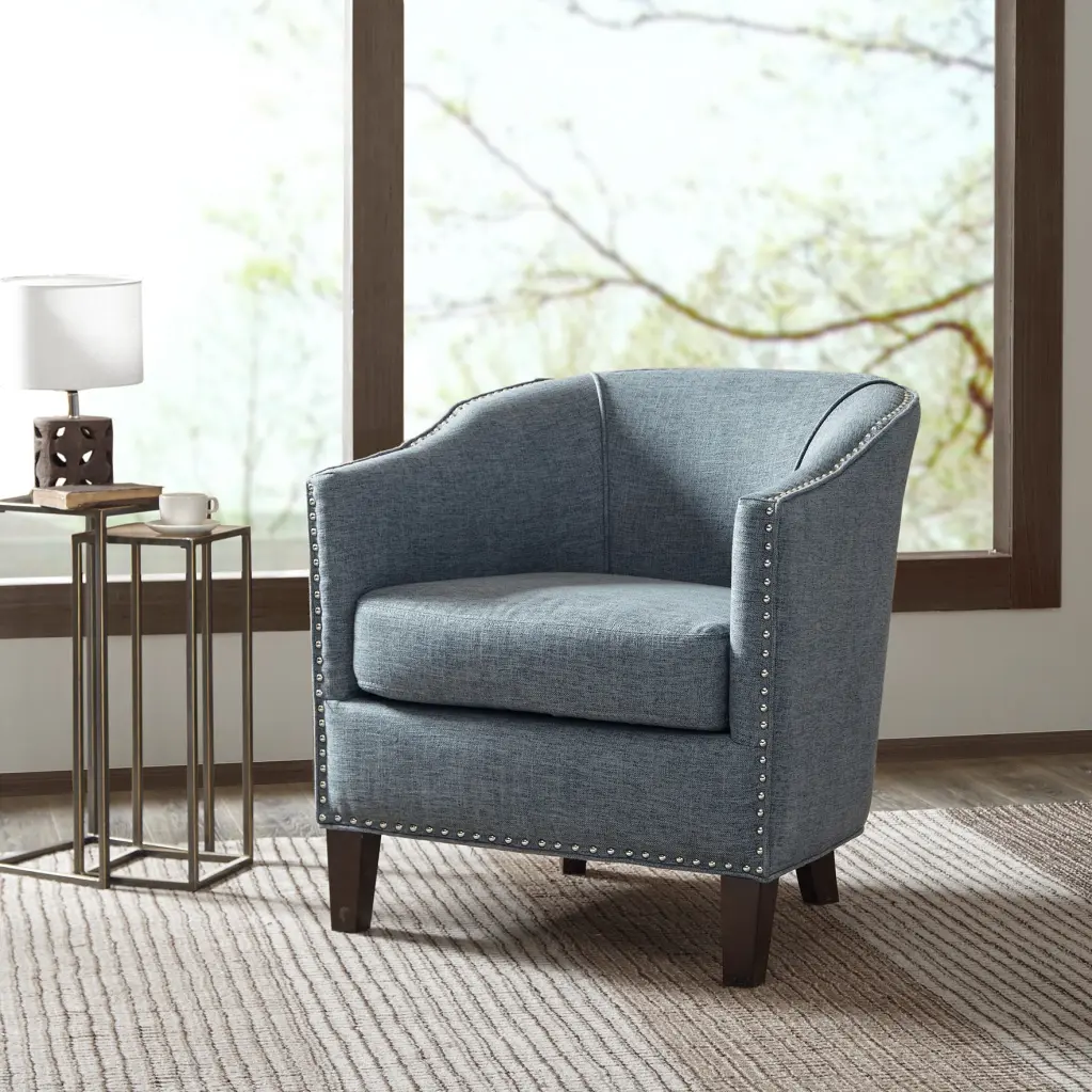 Barrel Arm Chair Slate Blue Polyester - Modern Lounge Chair jla