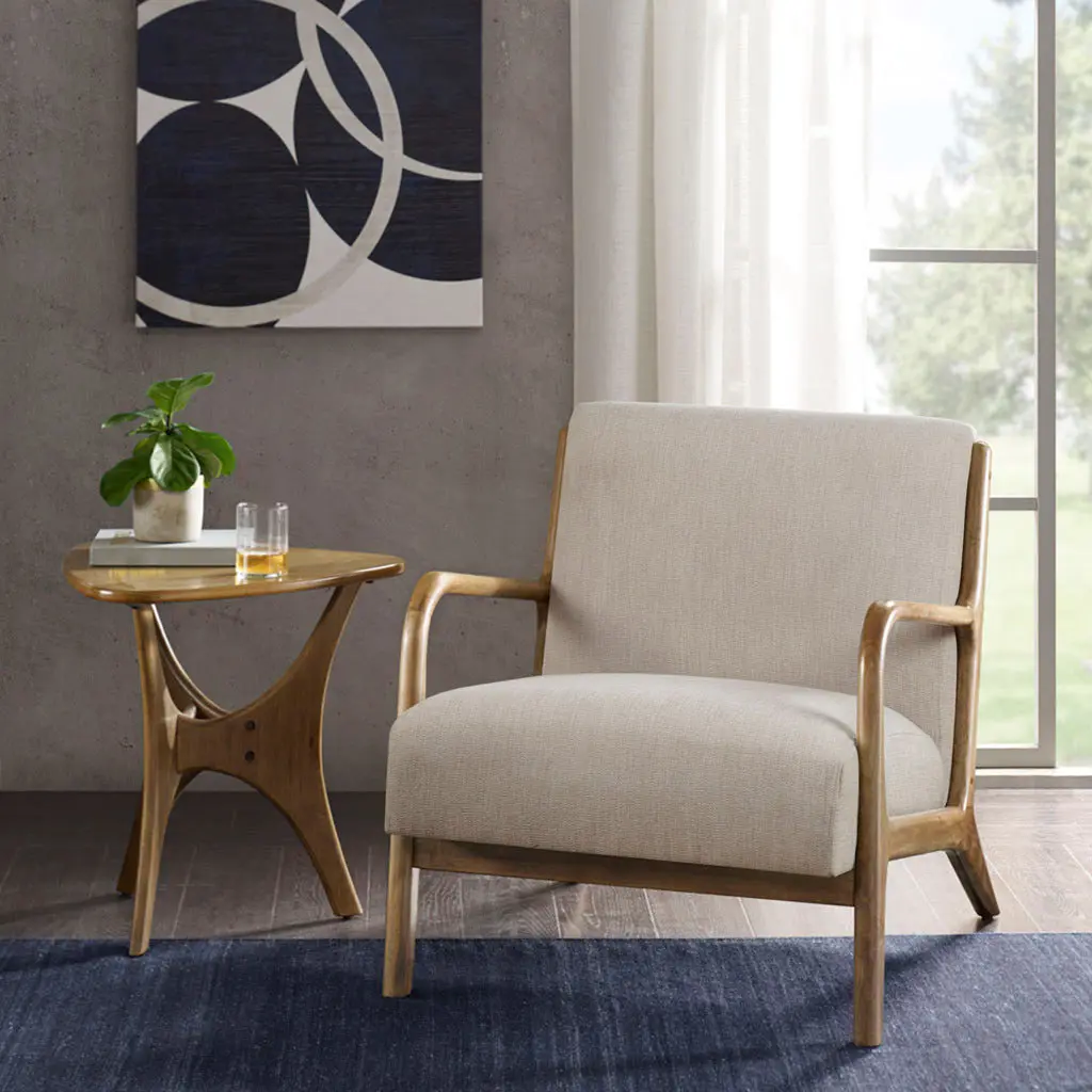 Lounge Chair Cream Polyester Comfortable Seating jla