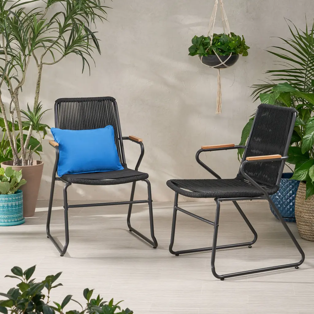 Moonstone Chair Black Woven Rope Outdoor Patio Lounge Chair Cushion nh-kisa
