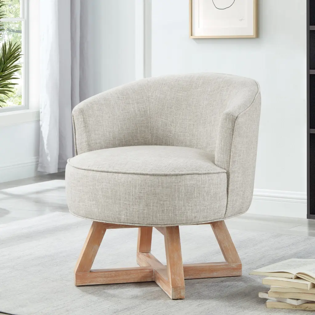 Swivel Lounge Chair Cross Influenced Wooden Base and Solid Wood Frame Living Room wm home furniture