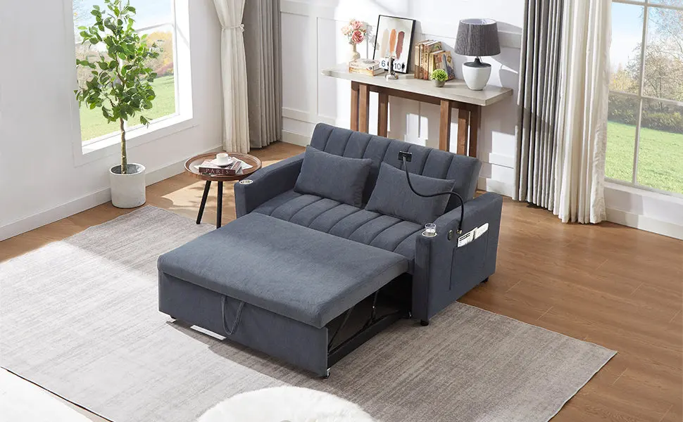 55.9 Inch Convertible Sofa Bed Loveseat Sofa Three Usb Ports Two Side Pockets rnb
