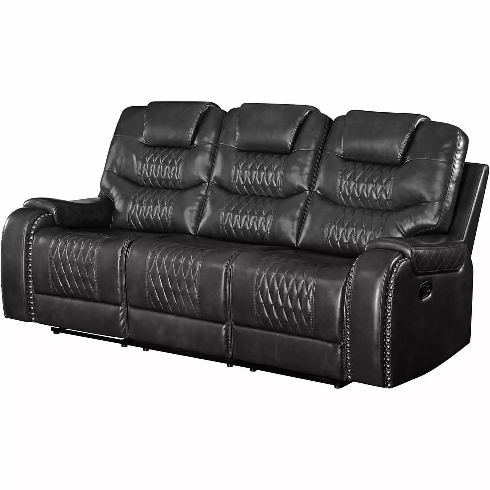 Bowery Hill Contemporary Sofa Magnetite Faux Leather Modern Living Room Couch
