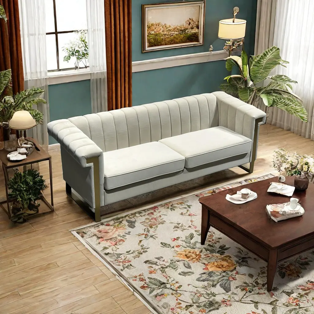 FX P81 CW Sofa - Cream White Velvet 2 Seat Modern Loveseat factoryx