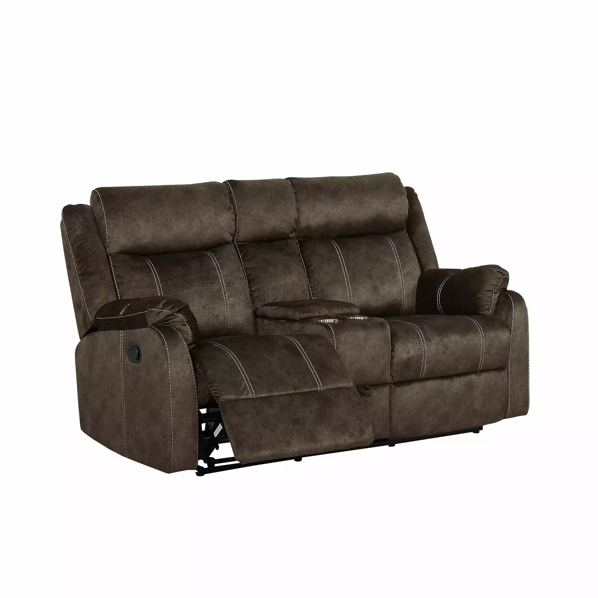 Global Furniture USA Domino Fabric Brown Reclining Loveseat Console Drawer - Reclining Sofa Storage