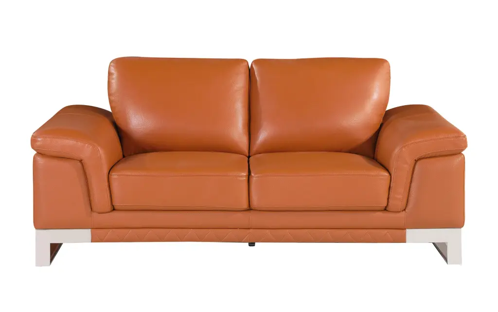 Top Grain Italian Leather Loveseat Camel Foam Living Room global united