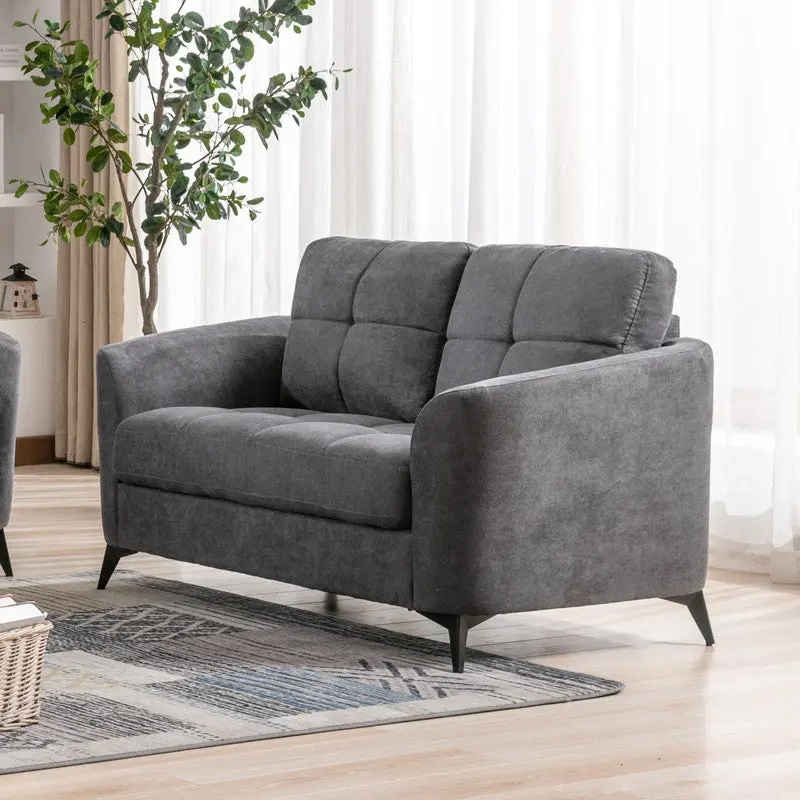 Callie 60 Inch Gray Woven Fabric Loveseat Gray Velvet Sofa lilola home