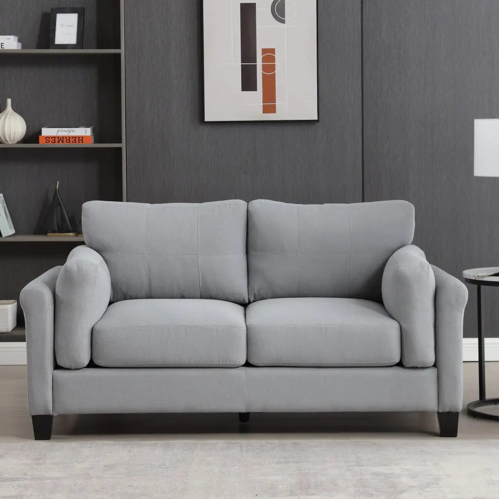68.5" Modern Style Button Tufted Linen Upholstered Loveseat Sofa Two Seater w2325
