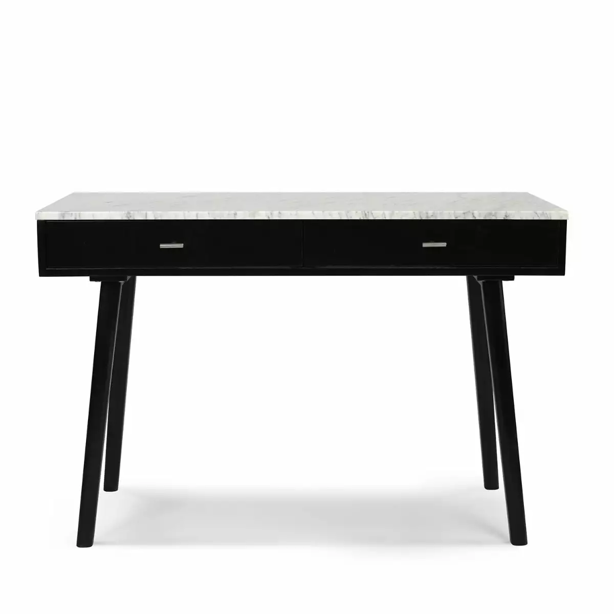 Contemporary Home Living 44 Black Italian Carrara Marble Top Writing Desk Drawers