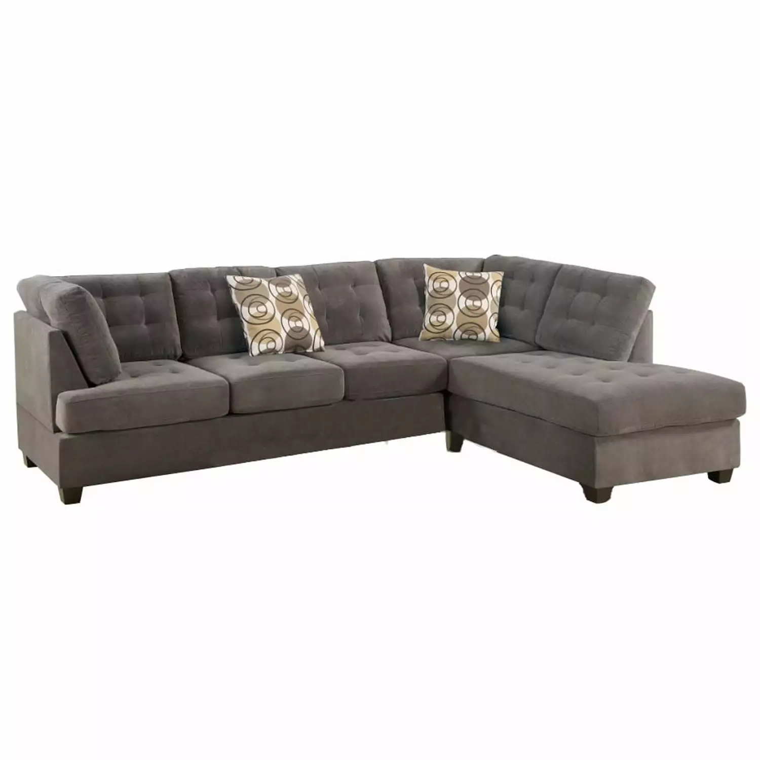 Benzara Charcoal Waffle Suede 2-Piece Plush Corduroy Sectional Sofa Benjara