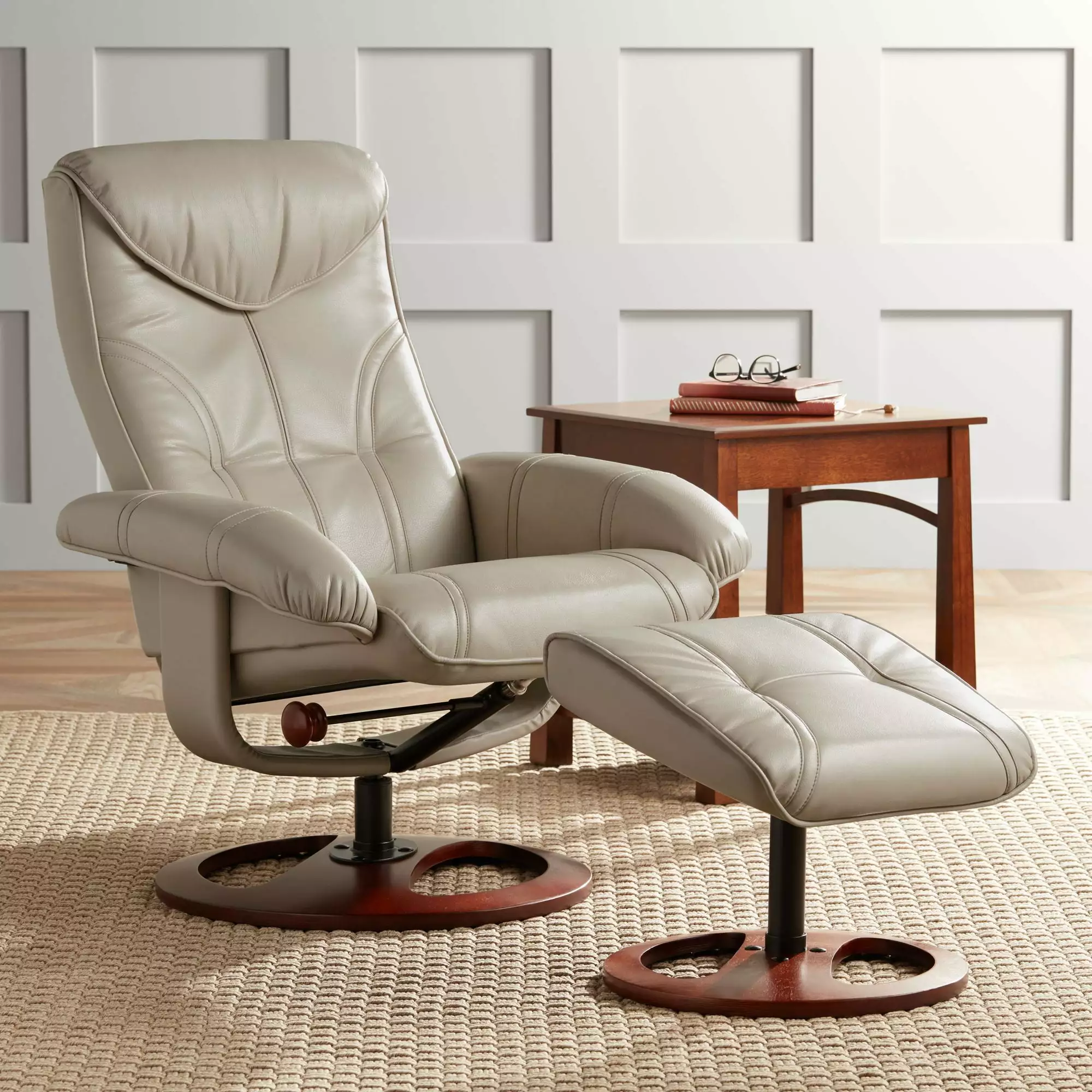 BenchMaster Newport Taupe Faux Leather Recliner Chair Ottoman Footrest