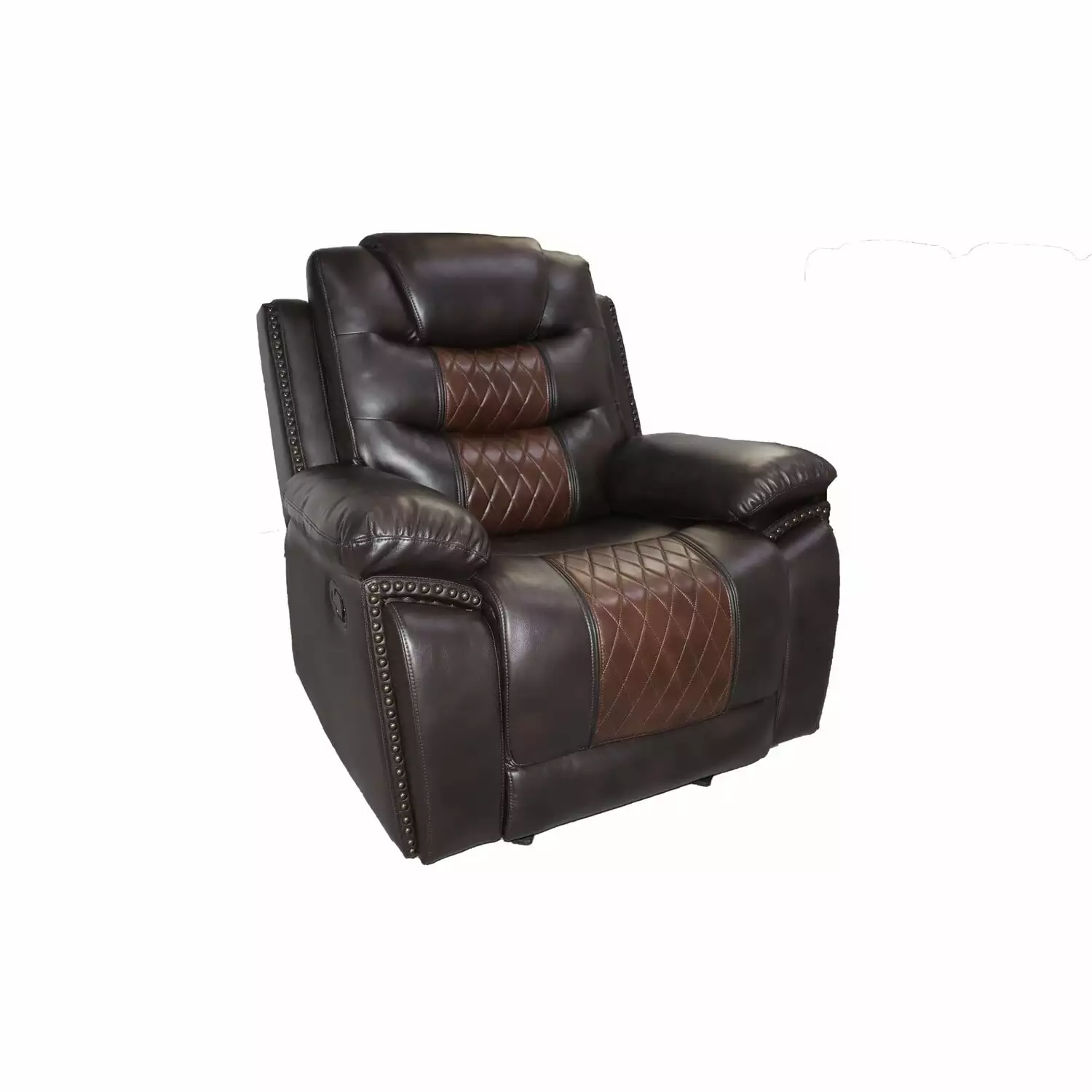 Benjara Asher 39 Inch Manual Wood Frame Faux Leather Recliner Chair Pocket Coils Brown