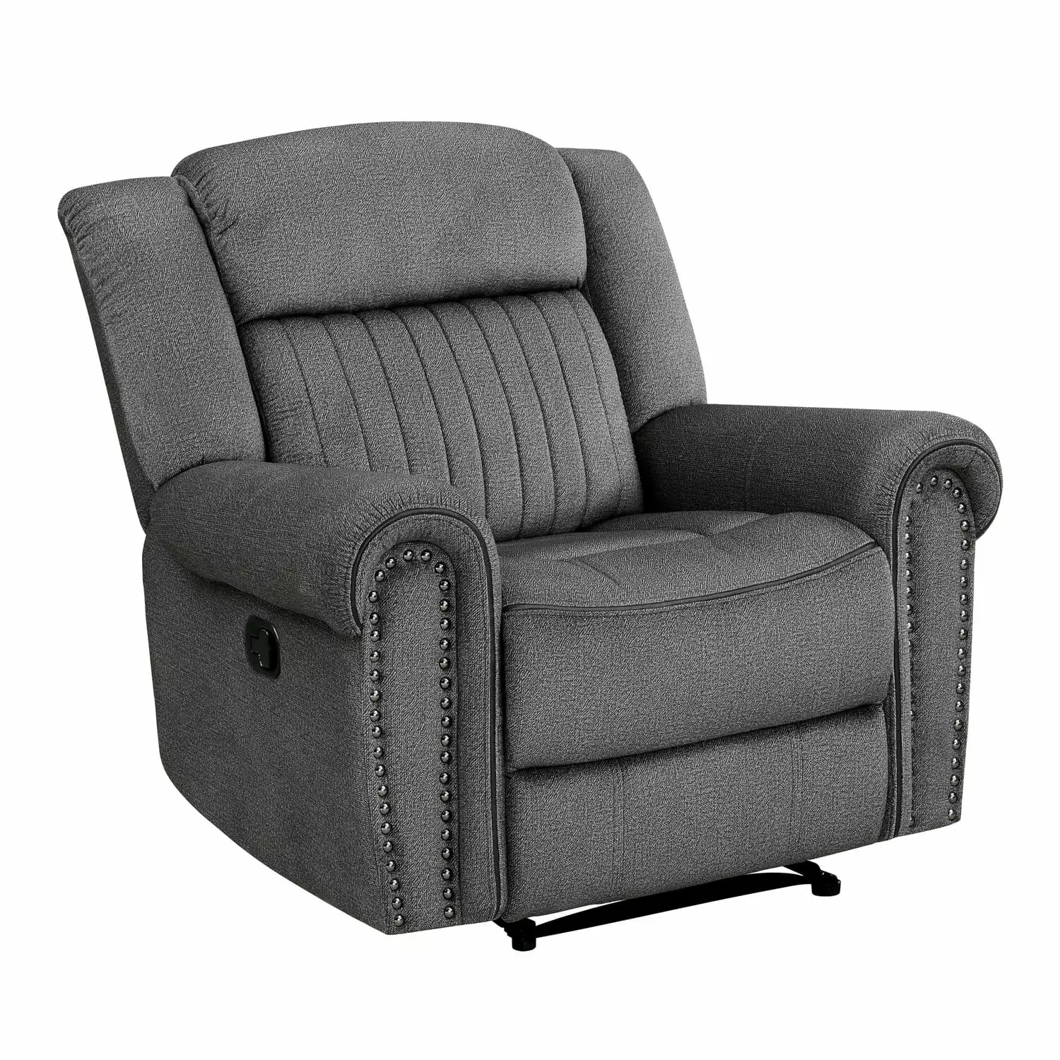 Benjara Ben 38 Inch Gray Microfiber Manual Recliner Chair Plush Foam