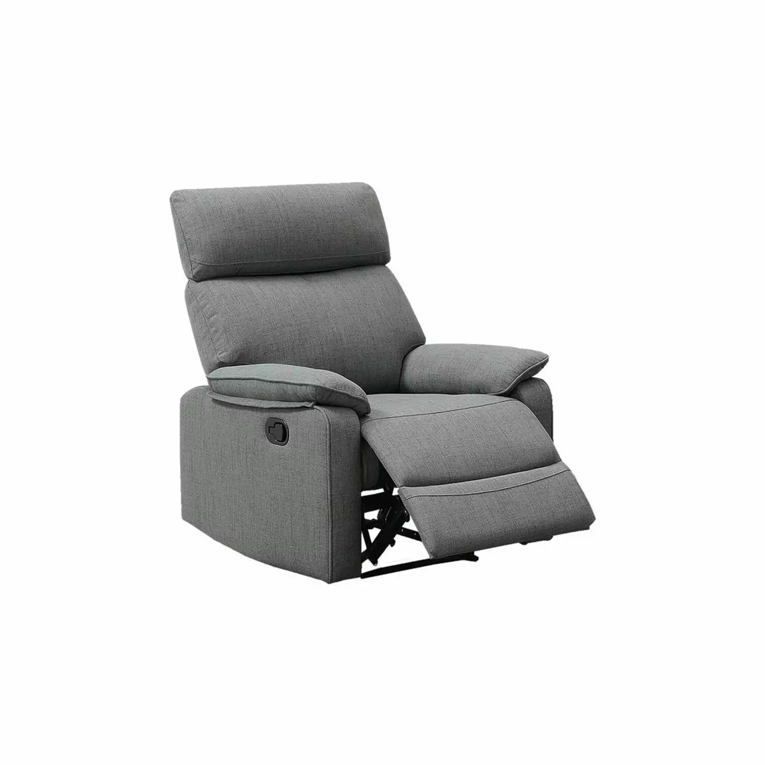 Benjara Fery 35 Inch Manual Recliner Chair Gray Burlap Cushioned Seat Solid Wood