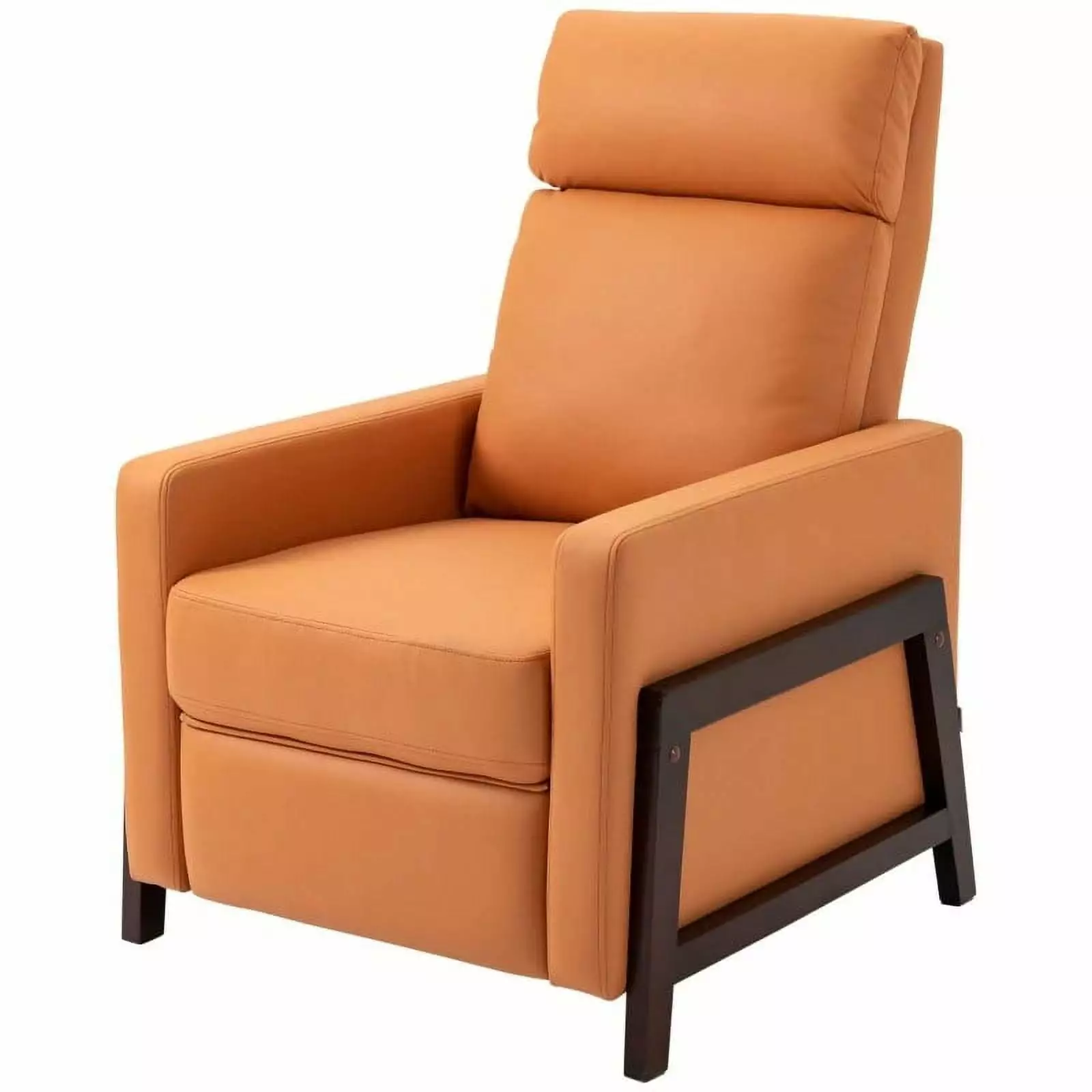 Modern Orange Upholstered Manual Reclining Sofa Chair Armrest and Footrest Fast Furnishing