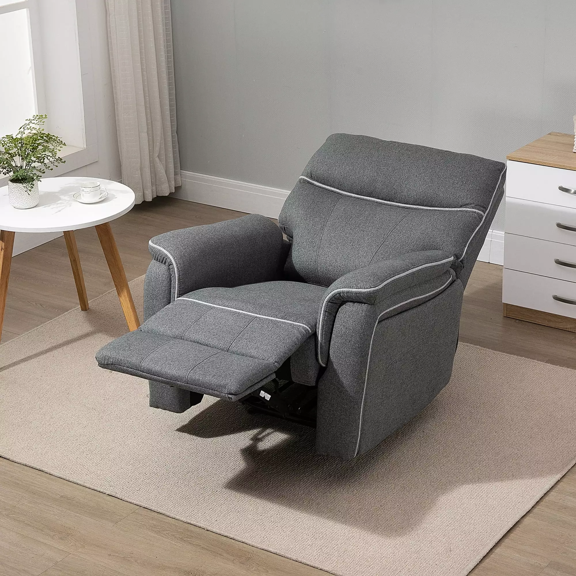 HOMCOM Manual Recliner Armchair Thick Padded Headrest and Adjustable 150 Degree Angle Grey