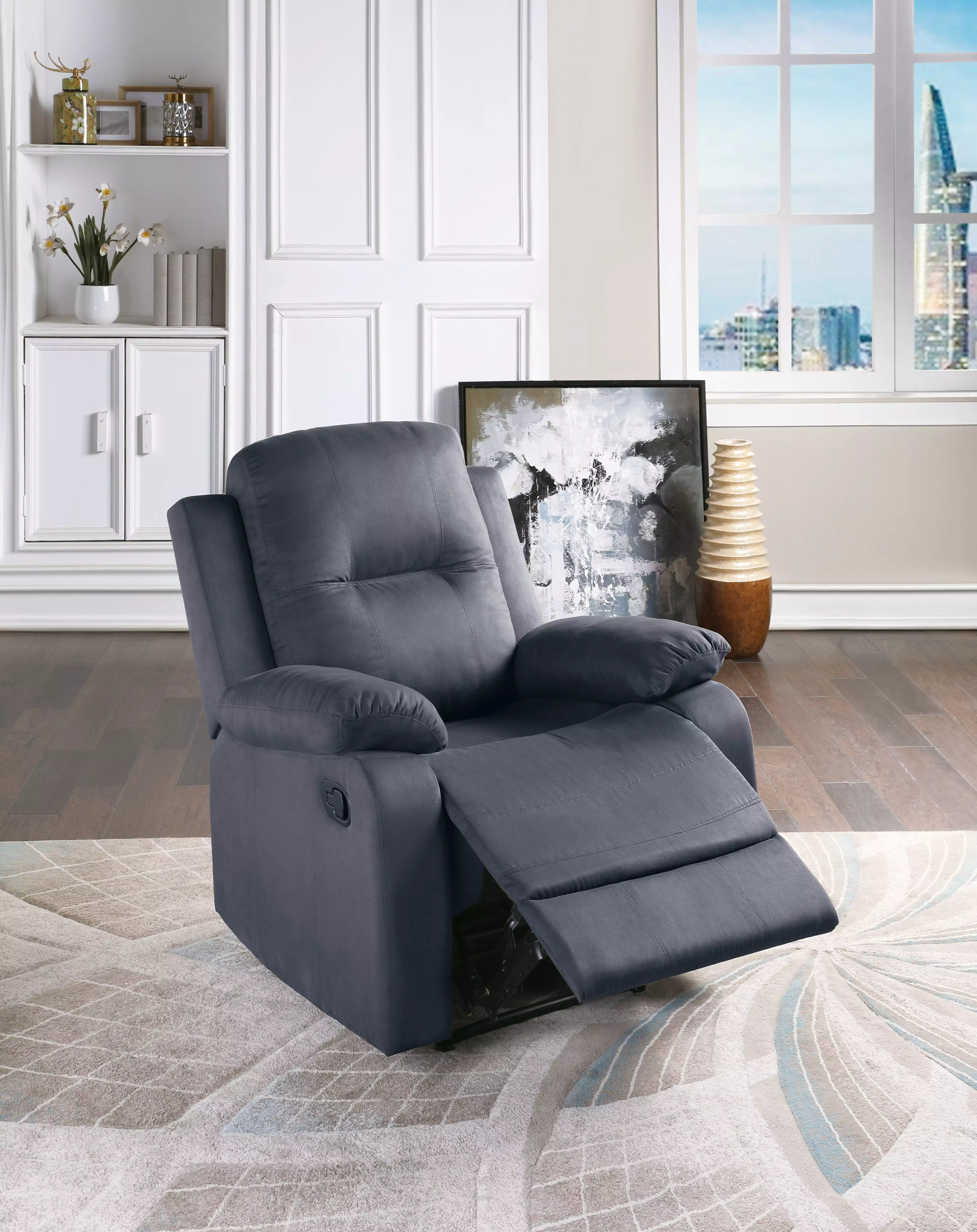 Homiyad Elegant Modern Ebony Microfiber Motion Recliner Chair Tufted Back and Plush Armrest