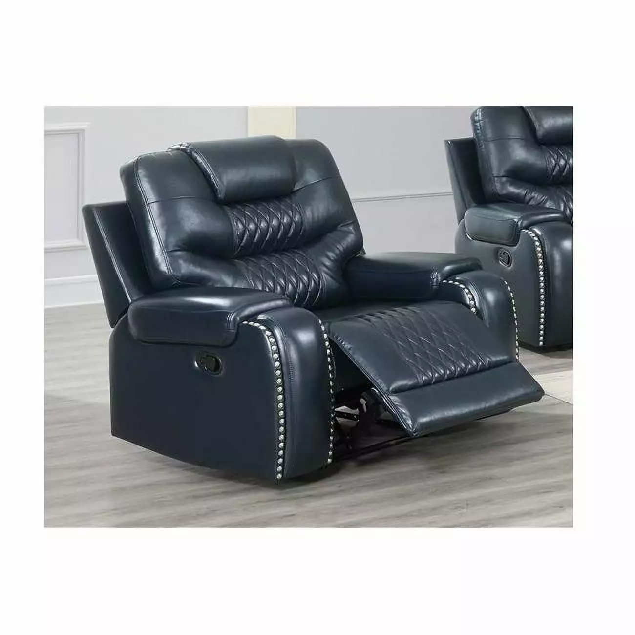 Leatherette Gel Manual Recliner Chair Navy Blue KD STONE AND CABINET