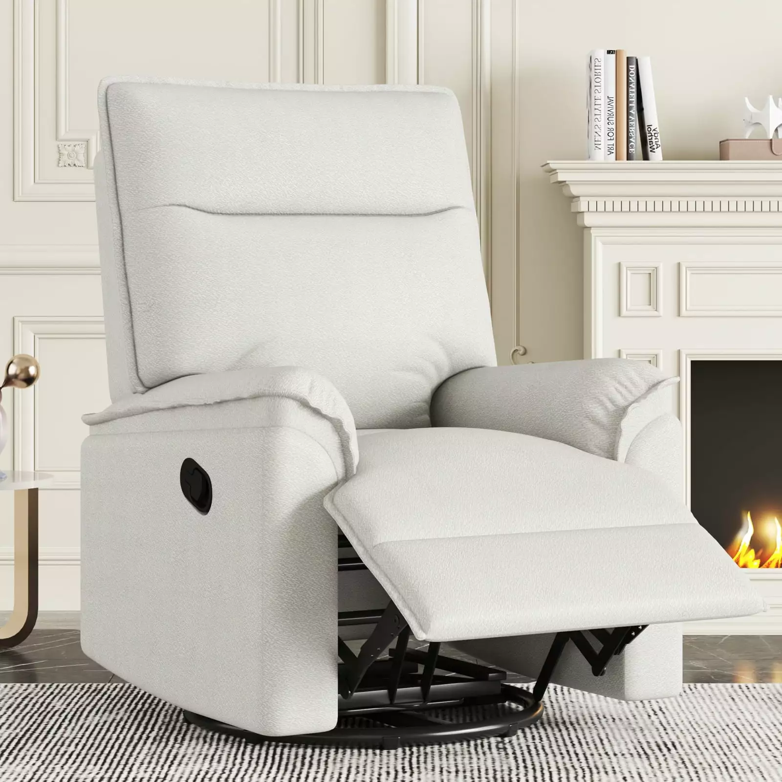 Miekor Furniture 360 Degree Swivel Upholstered Manual Recliner Chair Theater Recliner Sofa Beige