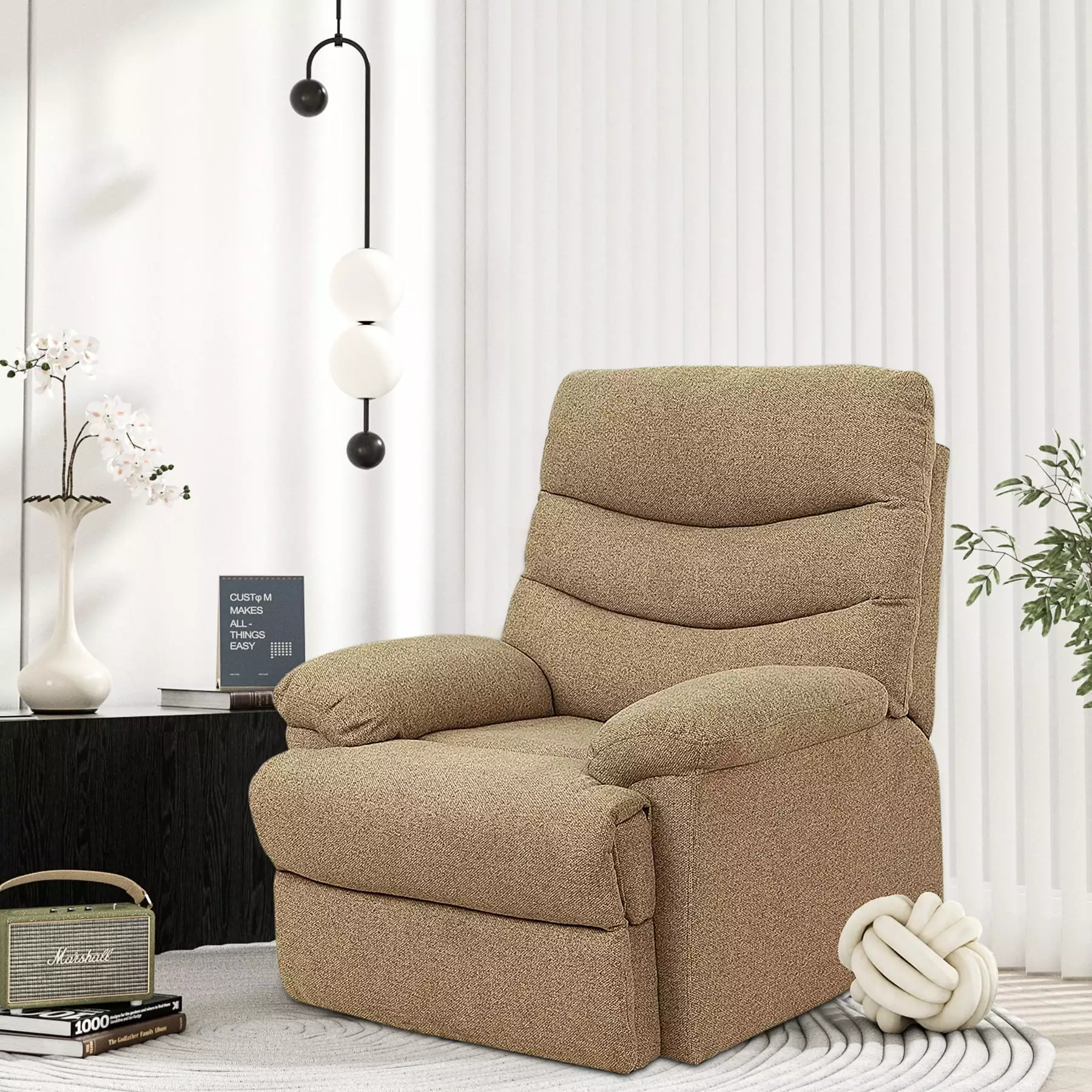 Nathaniel Home Recliner Chair Upholstered Fabric Manual Reclining Sofa Mocha Brown