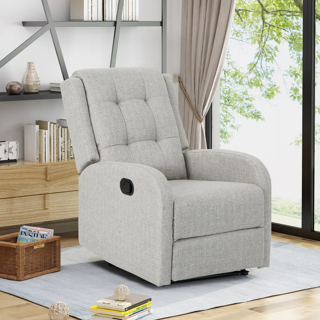 24.75 Inch Wide Manual Recliner Chair Beige Fabric Living Room Furniture nh-ocean furniture