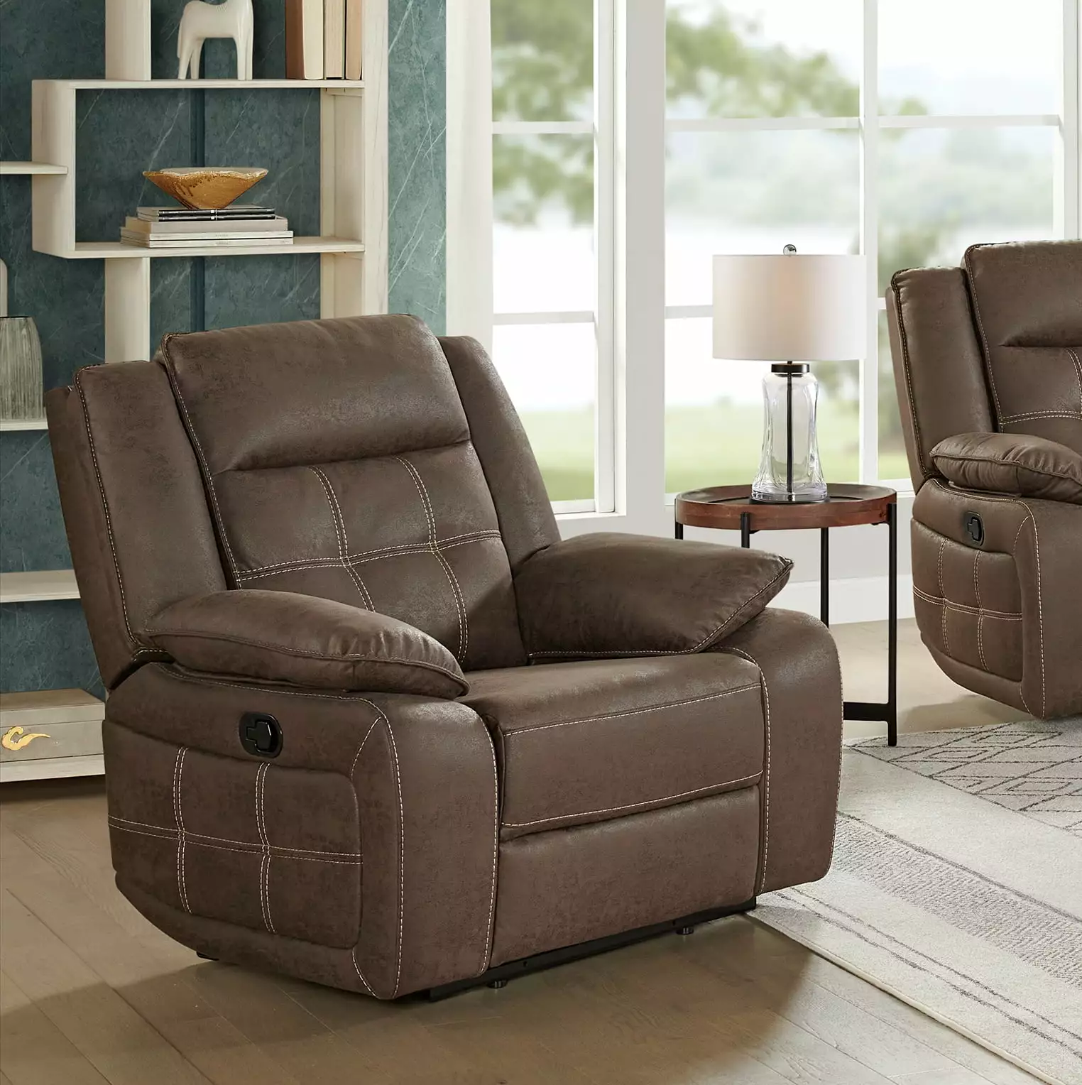 Roundhill Furniture Lesley Transitional Fabric Manual Motion Recliner Brown