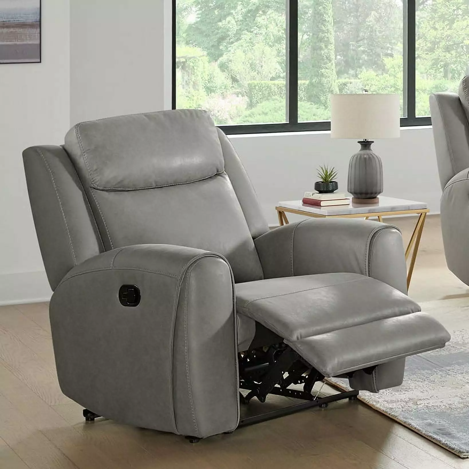 Roundhill Furniture Wesley Transitional Manual Motion Recliner Gray Living Room Comfort