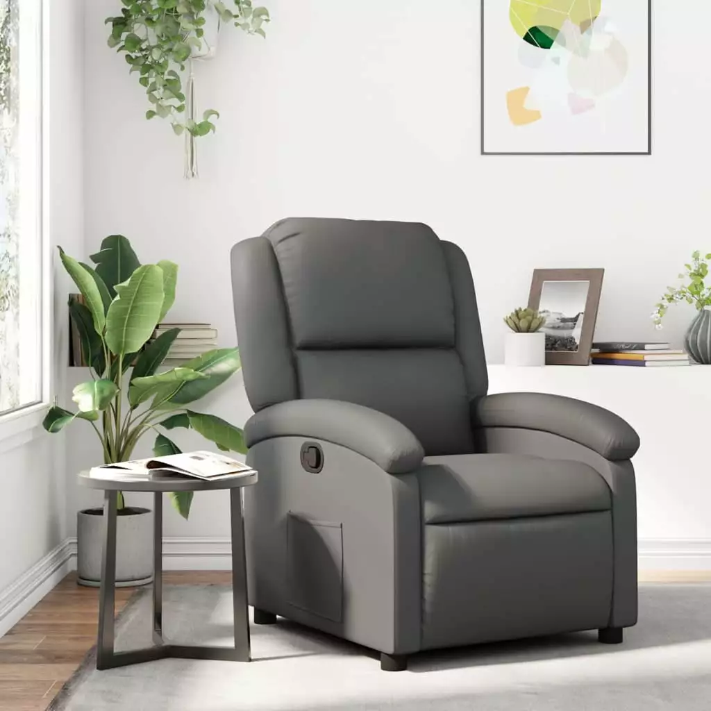 vidaXL Recliner Chair Gray Faux Leather Manual Reclining Living Room Chair