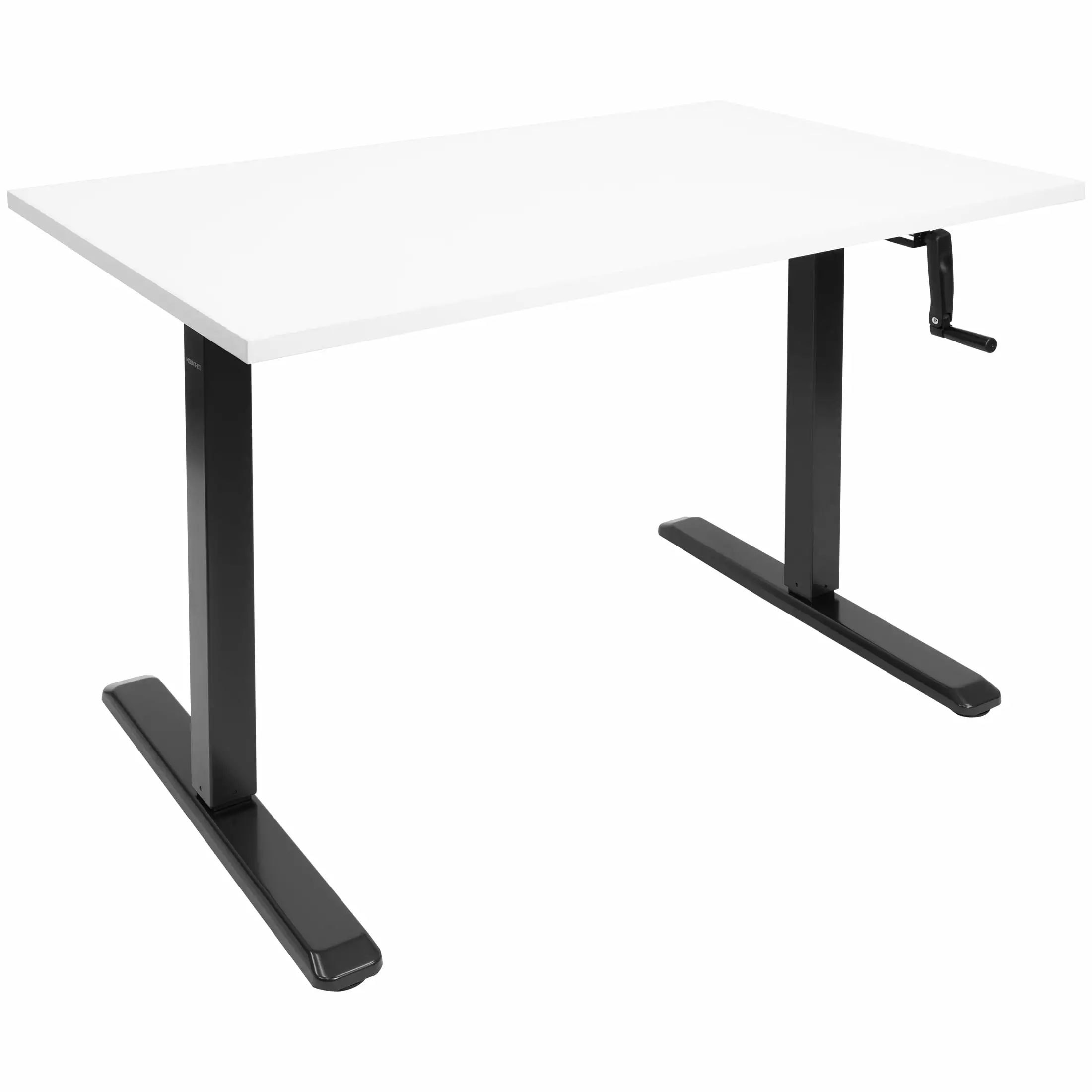 Mount-It! Hand Crank Sit-Stand Black Desk Frame White Tabletop