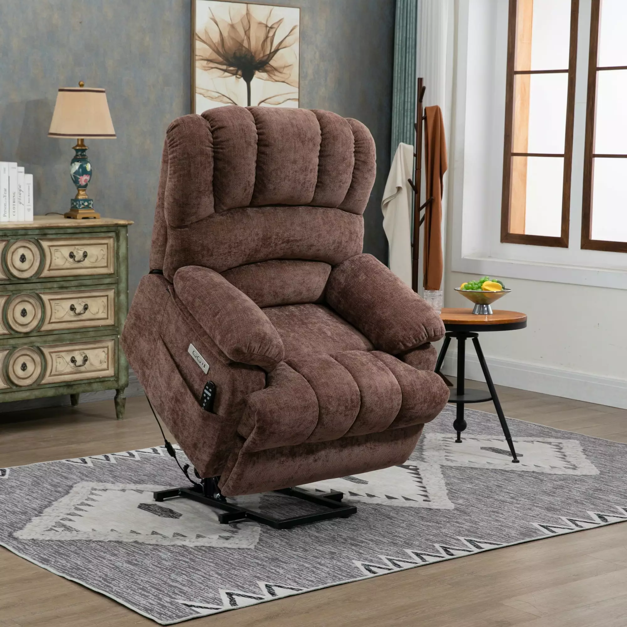 High Back Large Size Chenille Power Lift Recliner Chair 8-Point Massage Lumbar Heating 23 Seat Width ANTFURN