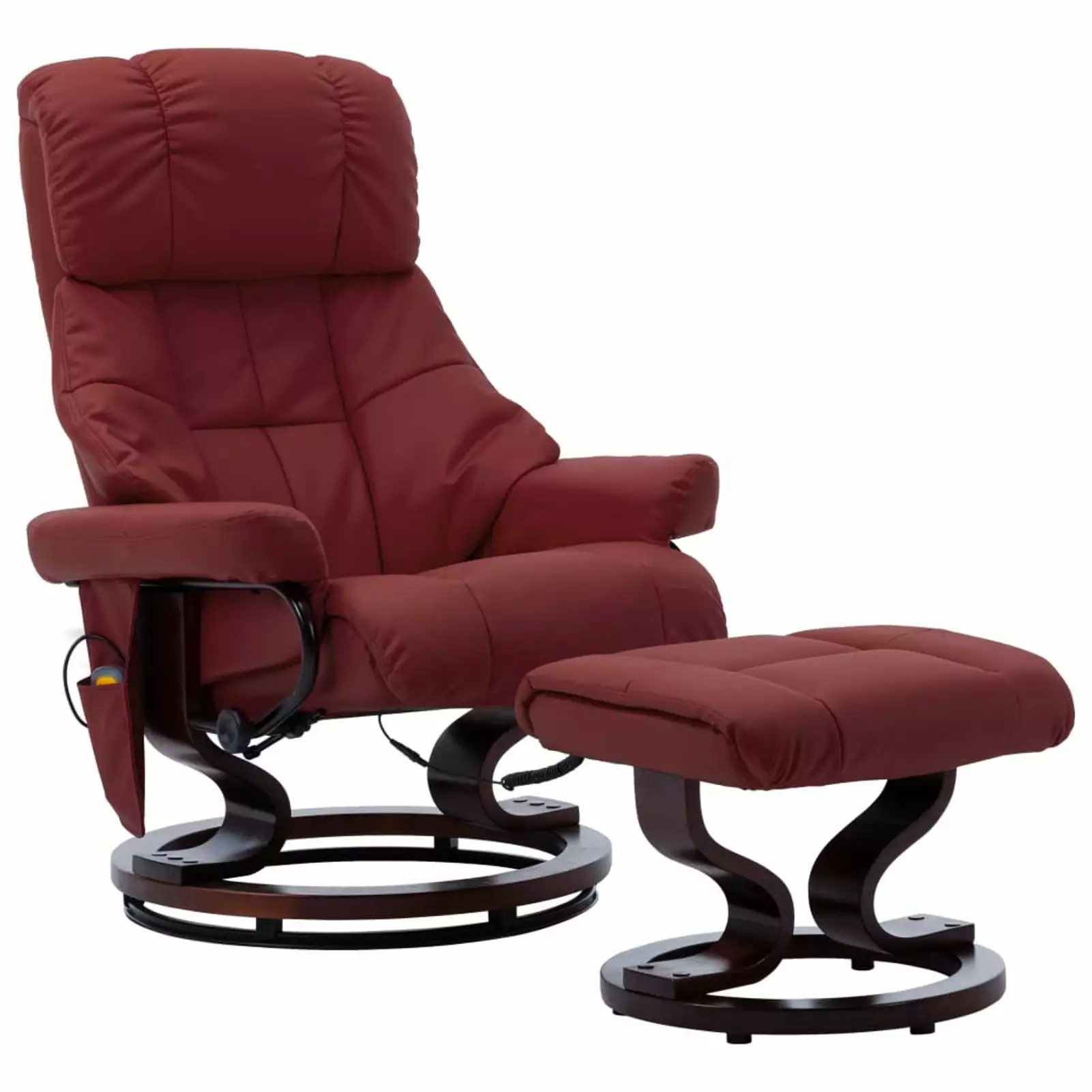 Aibecy Massage Recliner Ottoman Red Faux Leather and Bentwood