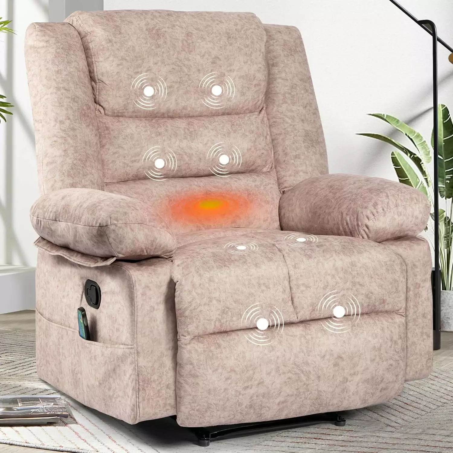DeeHome Manual Recliner Chair Massage and Heat Extra Wide Fabric Sofa