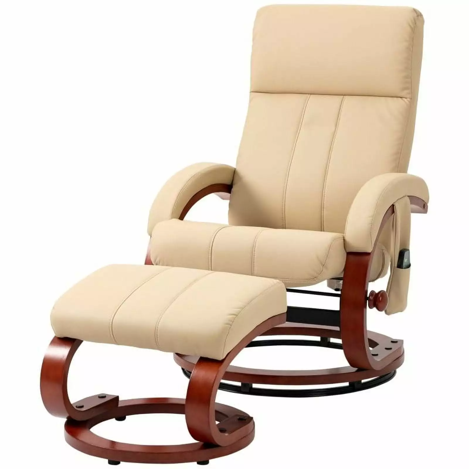 Adjustable Beige Faux Leather Electric Massage Recliner Chair Ottoman - Remote Control Comfort Fast Furnishing