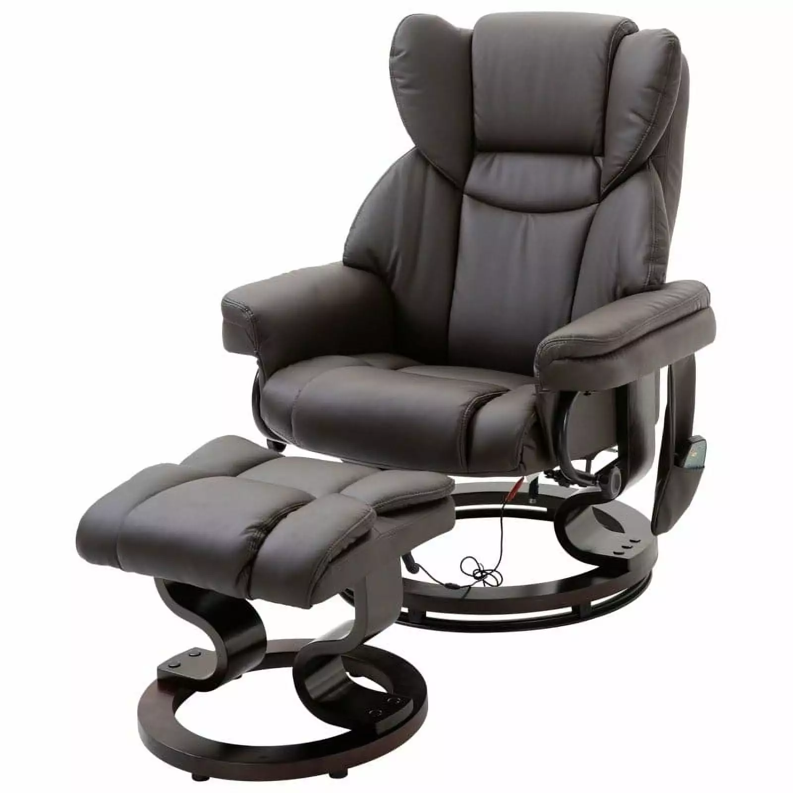 Adjustable Brown Faux Leather Remote Massage Recliner Chair Ottoman Fast Furnishing