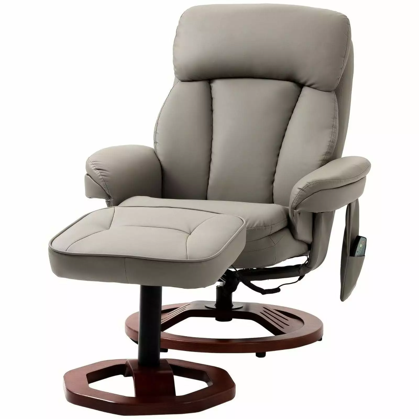 Adjustable Grey Brown Faux Leather Electric Remote Massage Recliner Chair Ottoman Fast Furnishing