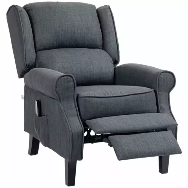 Fithood Charcoal Gray Massage Recliner Chair Wingback Sofa Vibration Heat Push Back