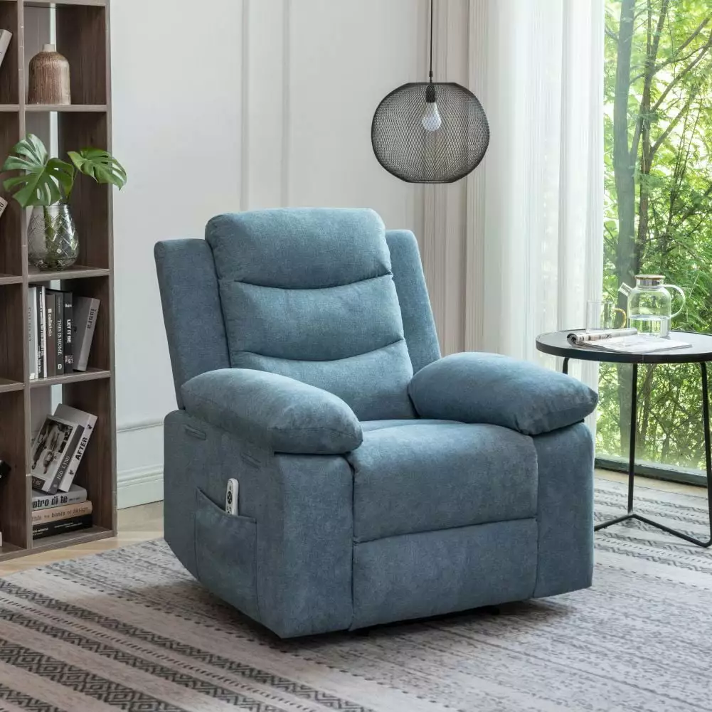 Power Recliner Chair Adjustable Massage and Heating Blue Fabric GUTALOR
