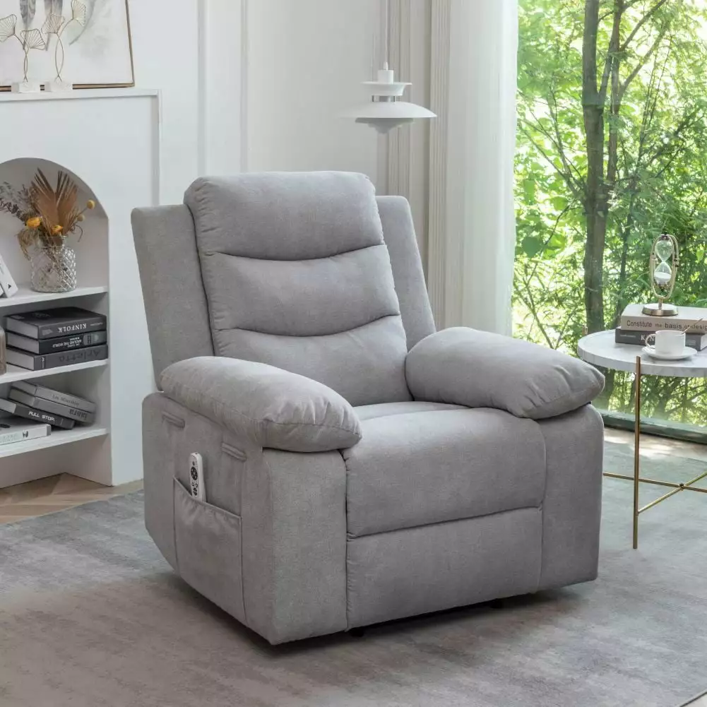 Power Recliner Chair Adjustable Massage and Heating Light Gray Fabric GUTALOR